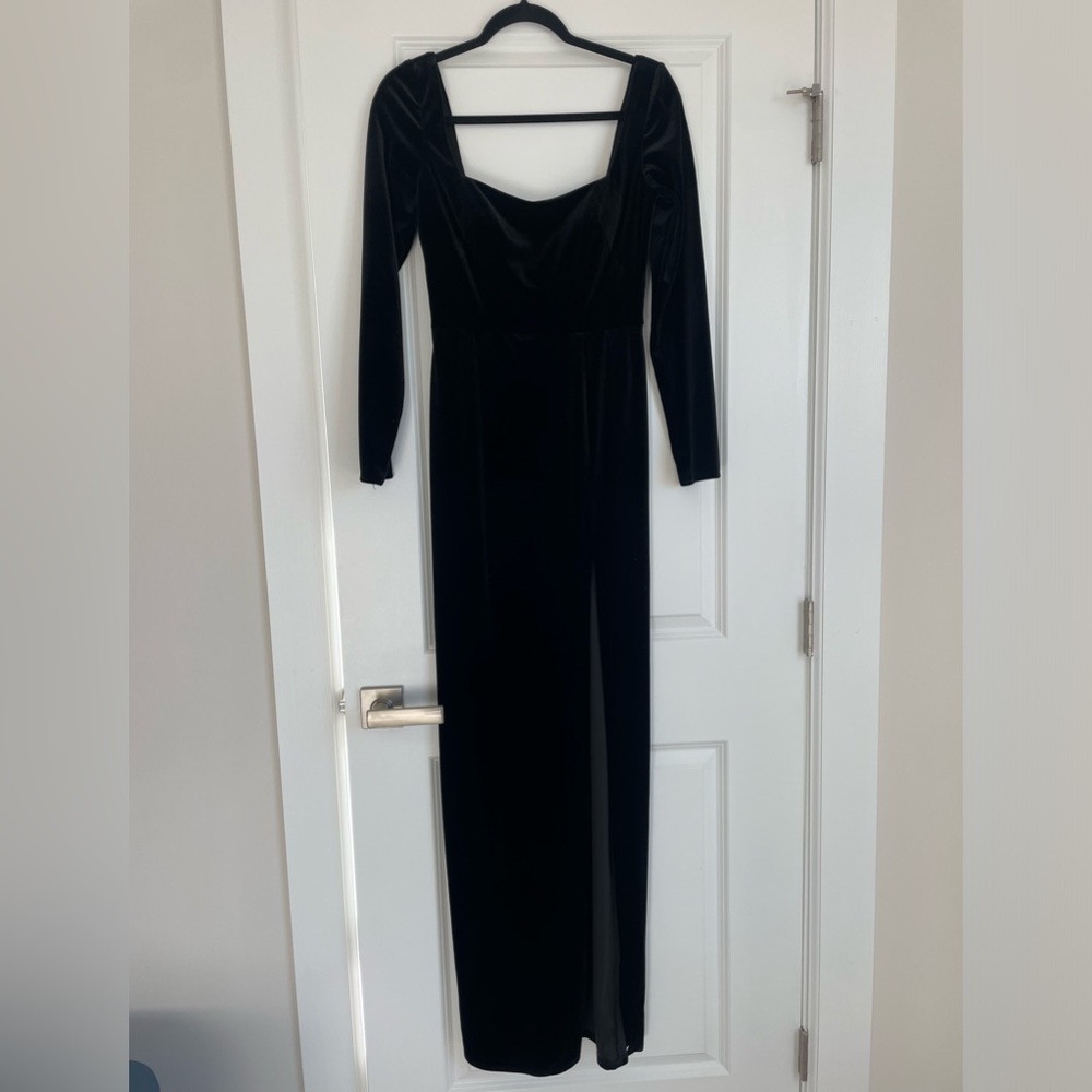 Jenny Yoo Square Neck Black Velvet Long Sleeve